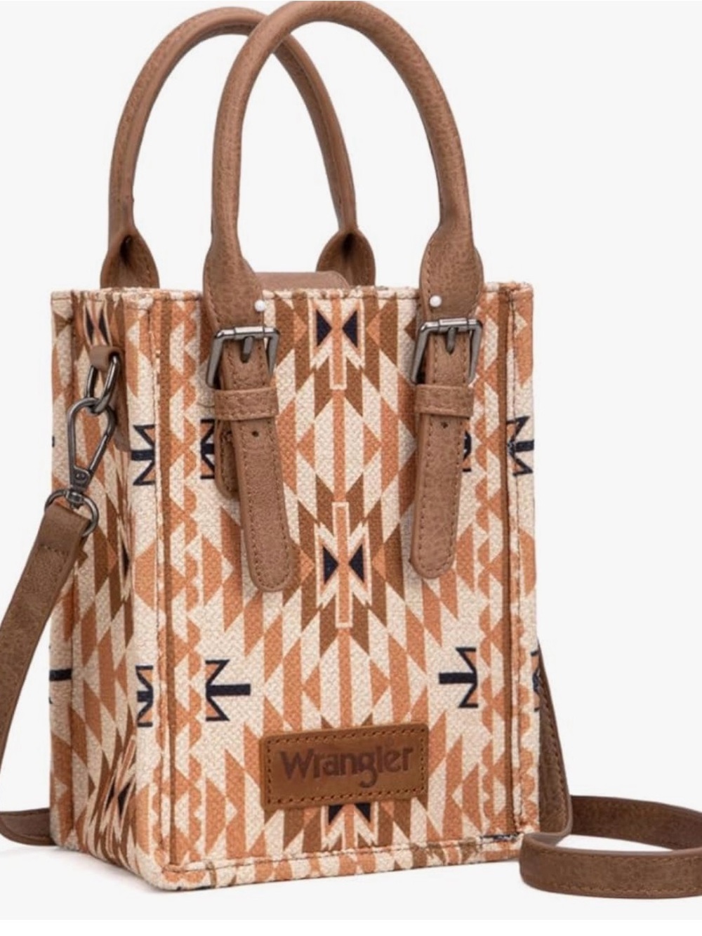 Wrangler Brown & Cream Geometric Mini Tote